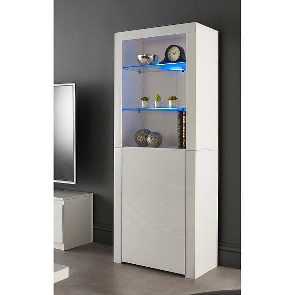 MMT Furniture Designs Modern White Matt Gloss Buffet Sideboard Cabinet with LED Lights