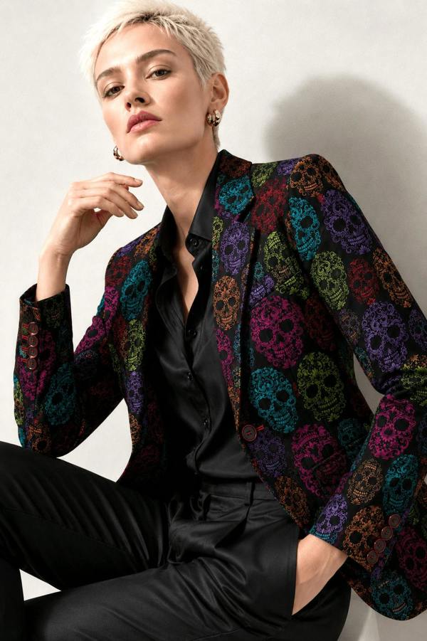 Day of the Dead Skull Print Women's Blazer - Claudio Lugli Shirts