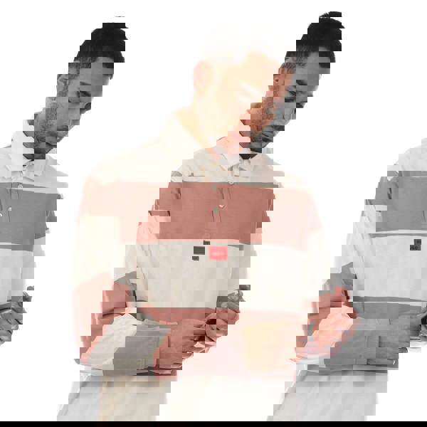 Hugo Mens Diragbi Stripe Long-Sleeved Polo Shirt - White/Pink - 