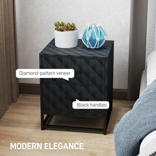 Wyld Haus Roel Set Of 2 Black Retro Bedside Tables With 2 Drawers And Steel Legs