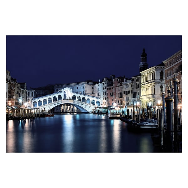 Rialto Bridge Scene Print LED Canvas, Venice Artwork With 8 LED Lights, 60 x 40 cm, Stretched Wooden Frame, Battery Powered
