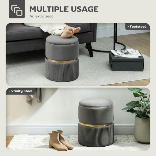 Wyld Haus Vami Velvet Grey Storage Ottoman With Soft Upholstered Finish Gold Accent