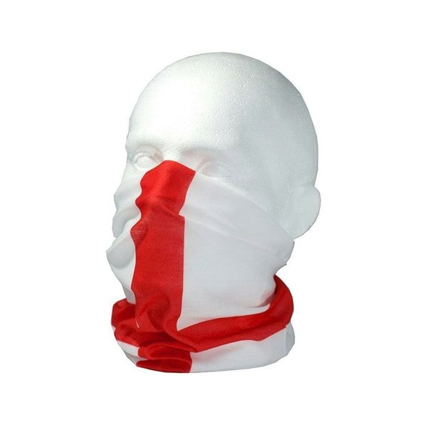 England / St Georges Flag Multifunctional Snood Scarf RUFFNEK® Red/White  – versatile neck warmer for sports fans, events; Rugby, football - face/biker/ski mask