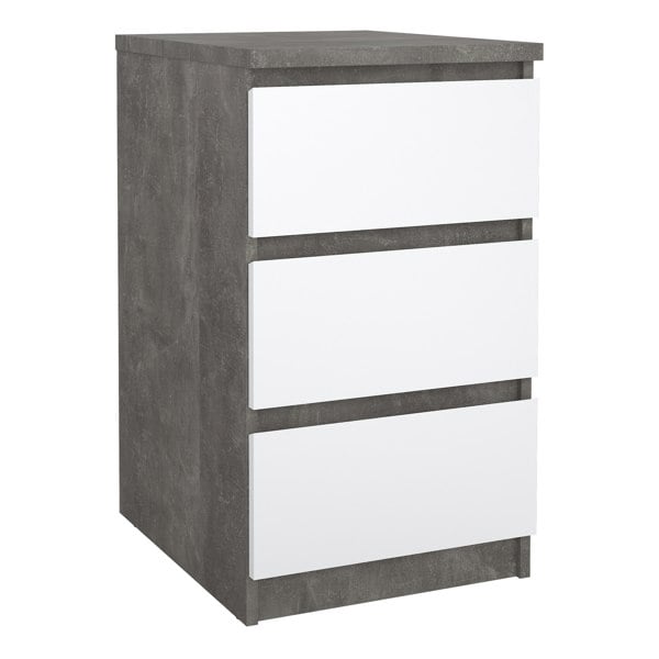 Furniture To Go Naia Bedside 3 Drawers in Concrete and White High Gloss