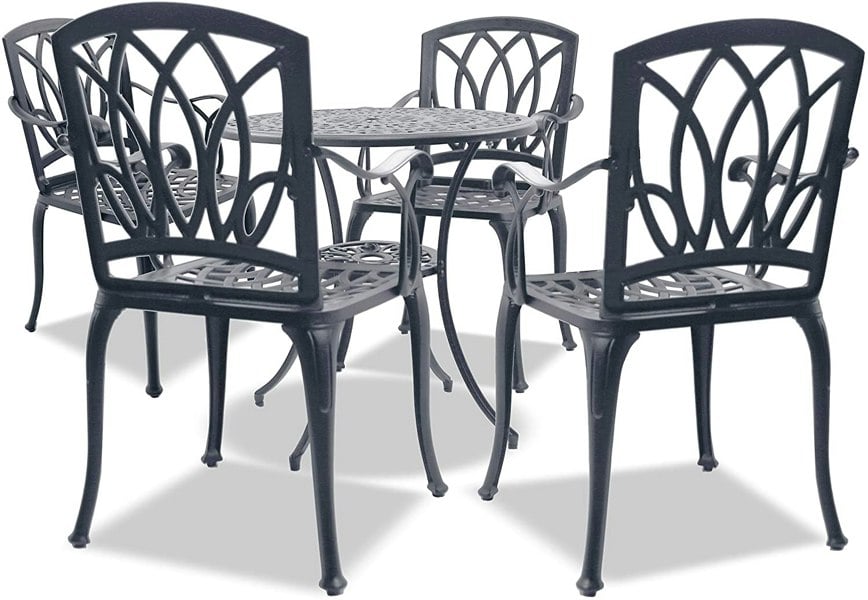 Centurion Supports POSITANO Luxurious Garden and Patio Table and 4 Large Chairs with Armrests Cast Aluminium Bistro Set - Grey