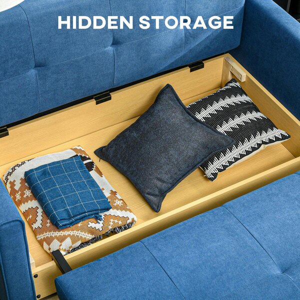 Wyld Haus Palani Bayo Snow Flannel Deep Blue 2 Seater Sofa Bed With Hidden Storage And Cushions