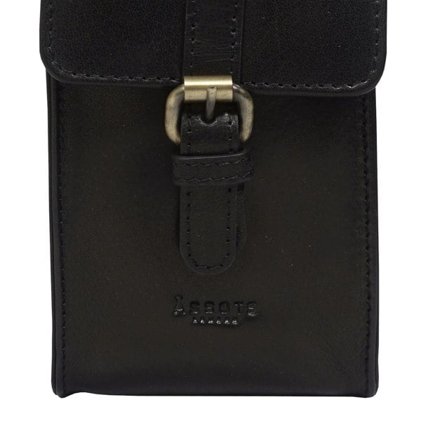 Assots London 'PETRA' Black Polished VT Real Leather Mobile Phone Crossbody Bag