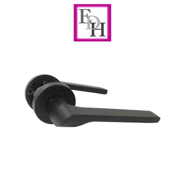EDH Door Hardware Modern Matt Black Lever on Rose Plate Door Handle Set – 6 Pairs, 52mm Round Rose Plate & 127mm Lever Handle
