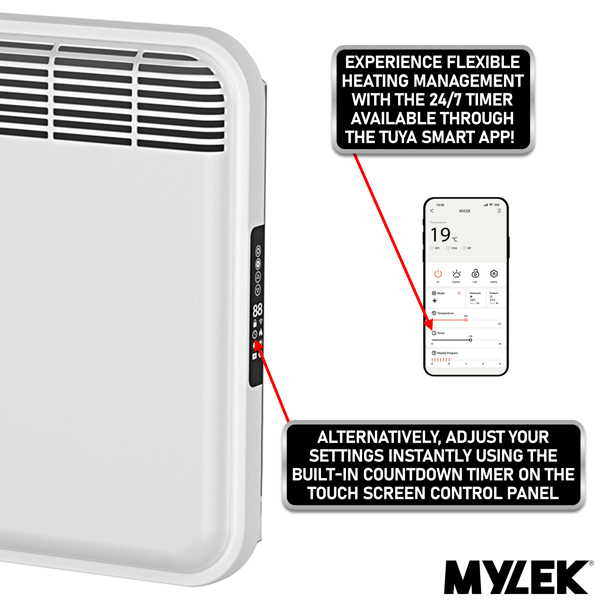 MYLEK WiFi Electric Panel Heater Radiator Smart Wall Mounted or Freestanding Heater with App Control 1.5kw