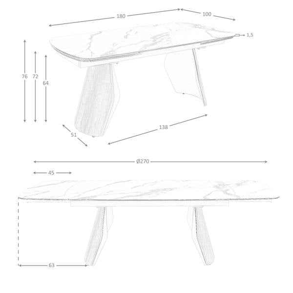 Angel Cerdá Oval barrel-shaped extendable dining table with porcelain marble top, metallic sand-coloured steel and walnut wood 1193