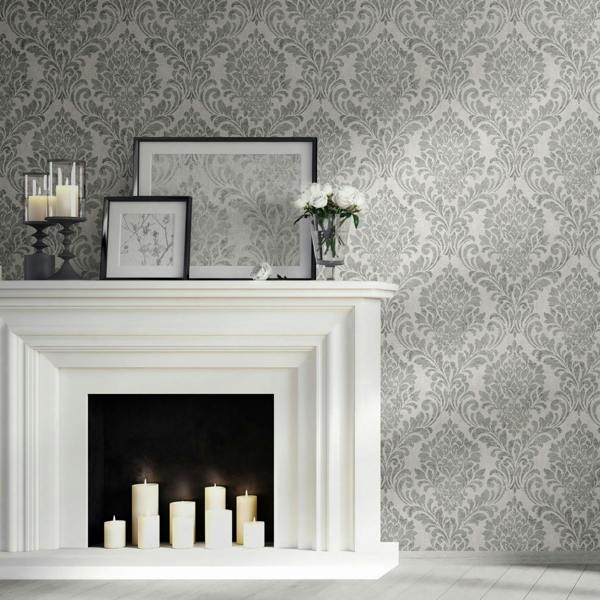 Darcy James Eleanor Damask Grey Wallpaper