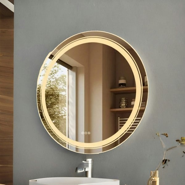 Rafaelo Mobilia LED Illuminated Dimmable Round Wall Mirror With Anti-Fog And Demister