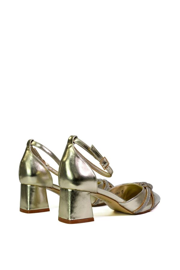 XY LONDON Ankle Strap Pointed Toe Diamante Mid Block Heels