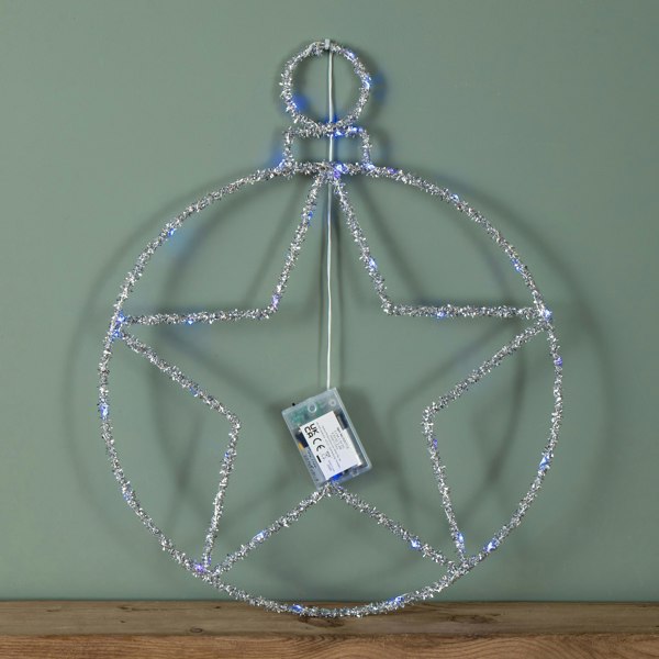Samuel Alexander 49cm Battery Powered Light up Christmas Silver Star Ball with Twinkling Blue LEDs