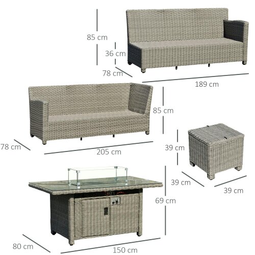 Wyld Haus Fiva Faux Rattan 8 Seater L Shaped Outdoor Sofa Set With Fire Pit Table 2 Footstools and Cover