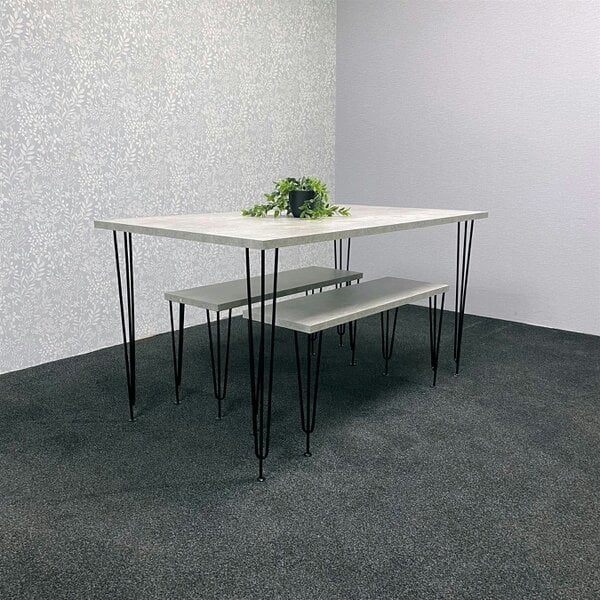 Kosy Koala Grey Dining Table with Hairpin Legs & 2 Matching Benches Set for Kitchen & Dining Room