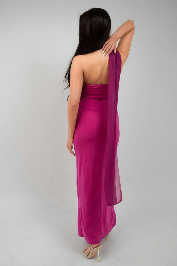 Celeste High Slit Draped Scarf Maxi Dress - Magenta