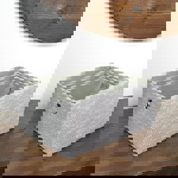 JVL Serena Rectangular Fabric Storage Baskets for Home Organisation, Set of 3, Light Grey