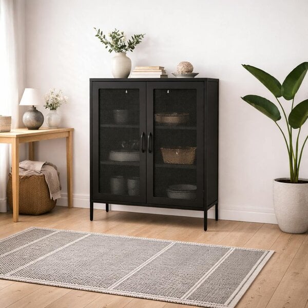 Wyld Haus Patak Black Metal Mesh Cabinet 2 Doors 2 Shelves