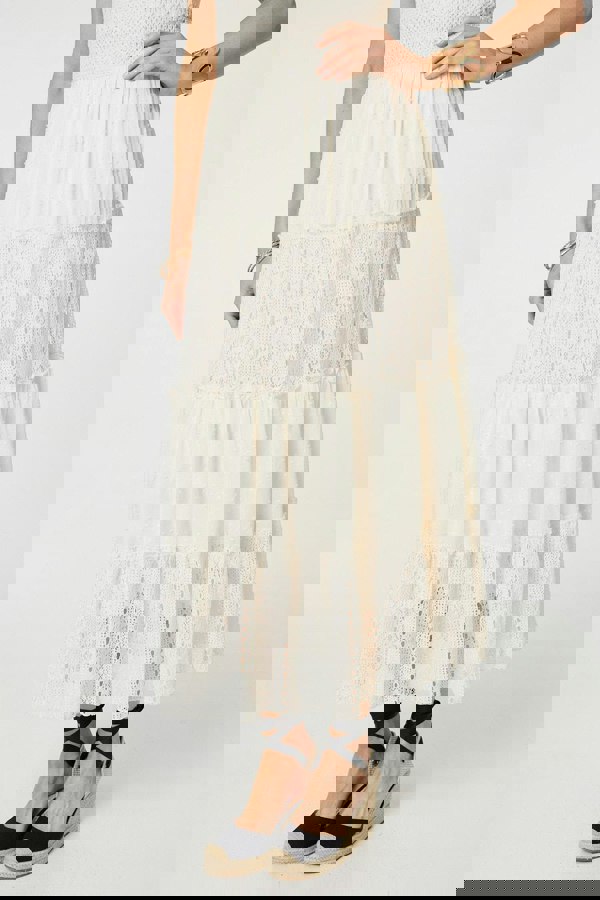 White | Lace Detail Sleeveless Tiered Maxi Dress