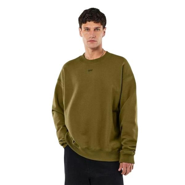 Off White Mens Crew Neck Long-Sleeved Sweatshirt - Moss/Black - 