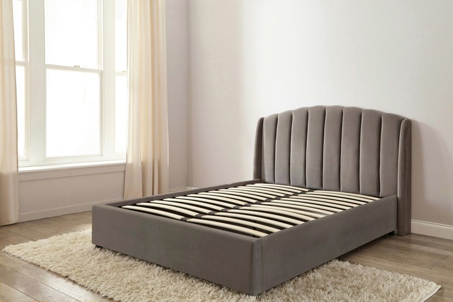 DS Living Aurelia Winged Grey Upholstered Ottoman Bed Frame