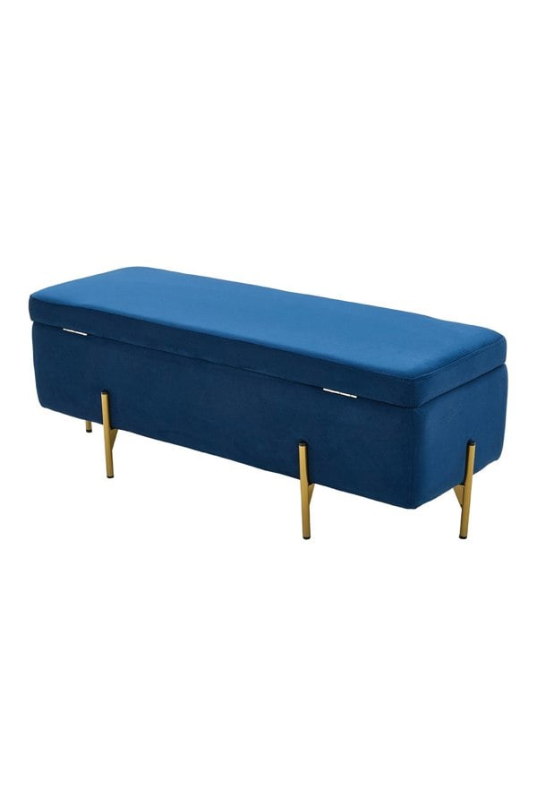 Living and Home Blue Flannel Upholstered Storage Bench