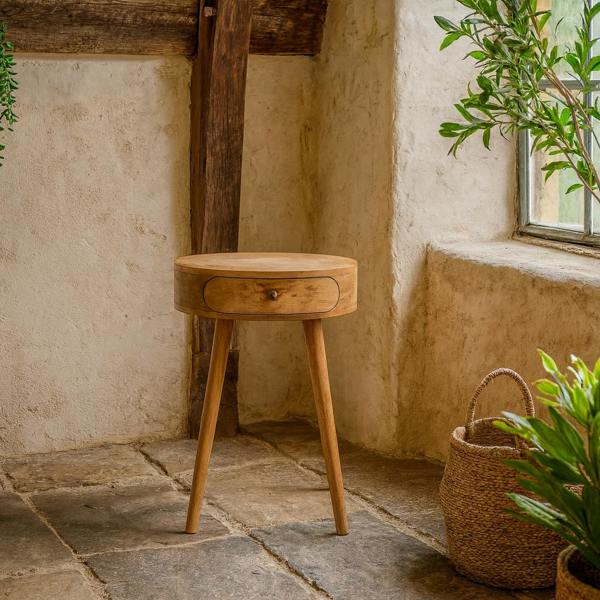 Wyld Haus Gradara Nordic Round Mango Wood Bedside Table