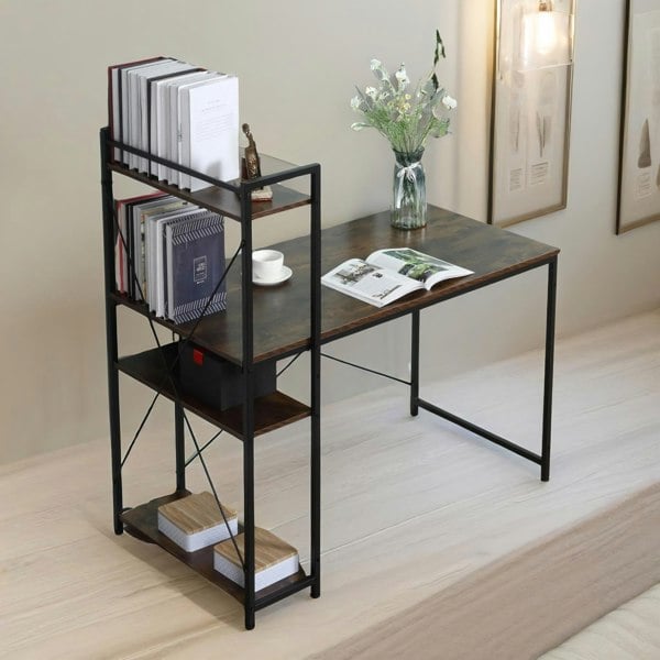 Rafaelo Mobilia Indusrial 4 Tier Computer Desk WithShelves Rustic Brown