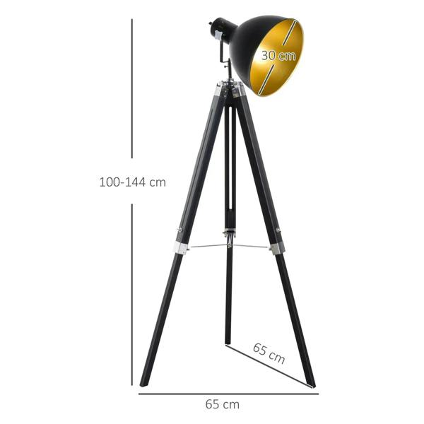 Tripod floor lamp with gold spotlight shade, adjustable height and angle