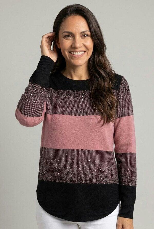 Izabel London Colour Block Sparkly Curve Hem Jumper