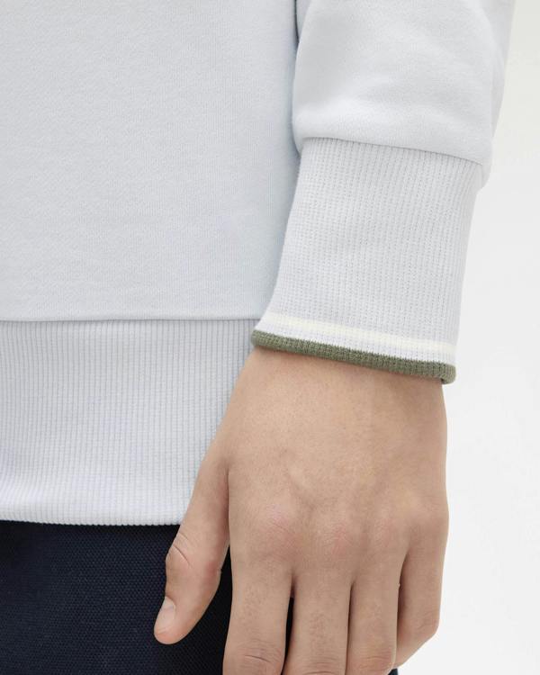 Fred Perry Mens Half Zip Sweatshirt - Dusky Blue/Ecru/Laurel Wreath Green 80B | CHO | Designer Mens Sweatshirts