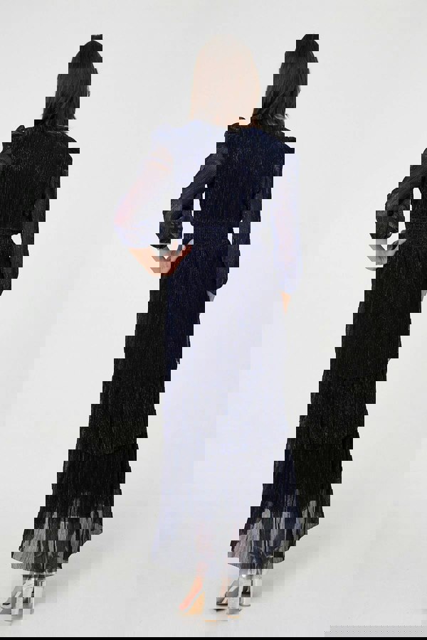 Navy | Sparkly Semi Sheer Texture Maxi Dress
