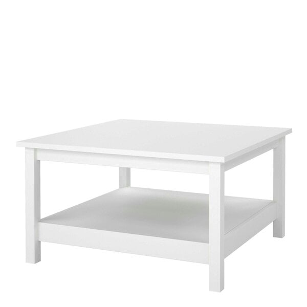 Wyld Haus Gossmere White Wooden Square Coffee Table Bottom Shelf