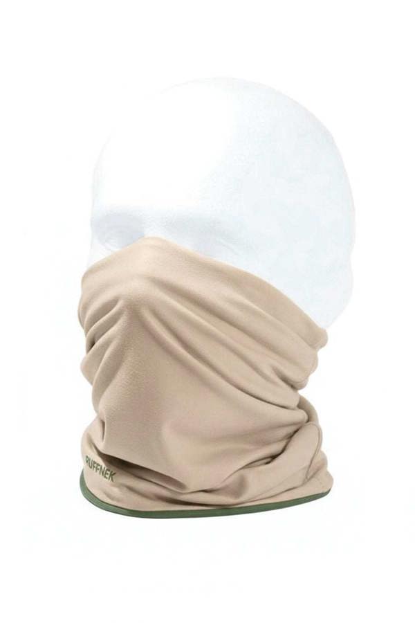 Stone and Country Green Supersoft RUFFNEK Neckwarmer on Mannequin. Reversible stretchy Snood shown on a male mannequin head as a ski / cycle / hiking mask. 