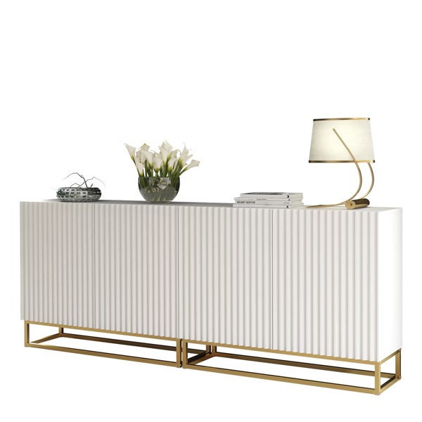 Mex Furniture Sophisticated White Sideboard with Fluted Fronts & Gold Legs – 200cm Storage Unit