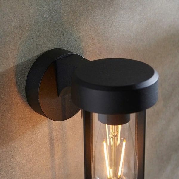 Matt Black Outdoor Wall Light with Clear Glass Shade - IP44 Rated - LED Bulb