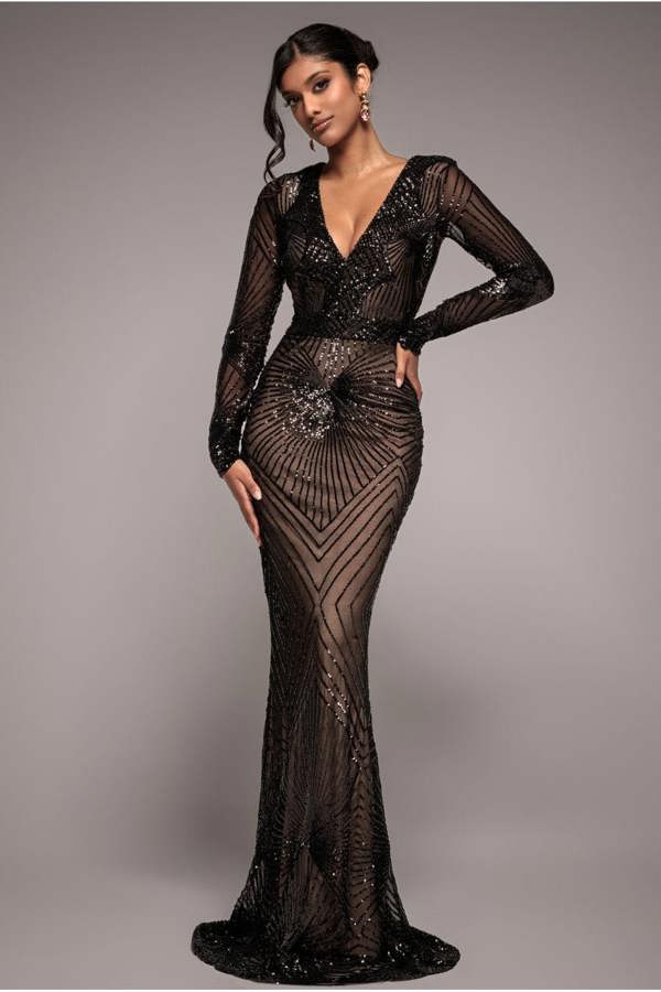 Starburst Sequin Maxi Dress - Black DR1824