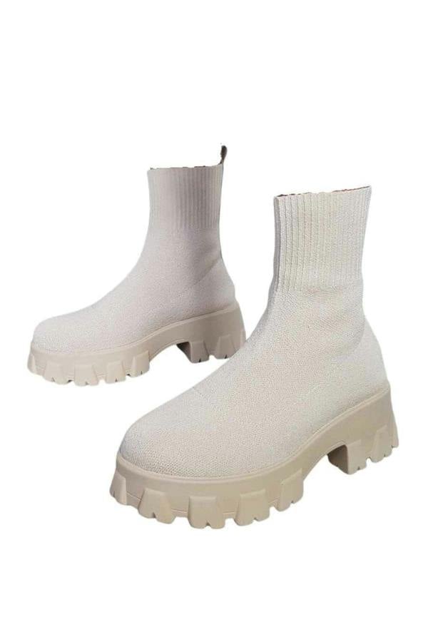 Lydia Chunky Sock Boots - Beige