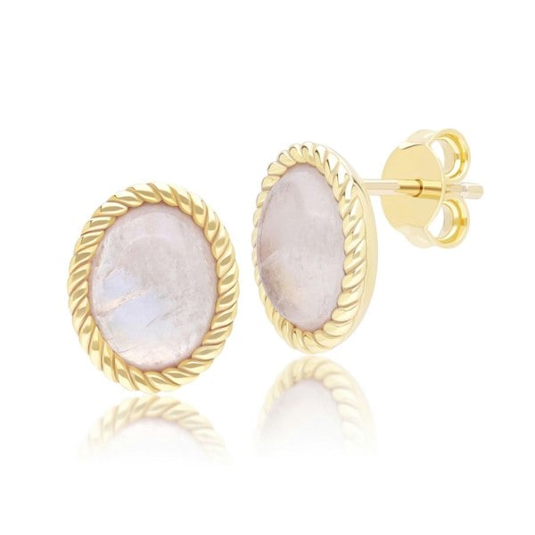 Gemondo Classic Oval Rainbow Moonstone Stud Earrings in 9ct Yellow Gold