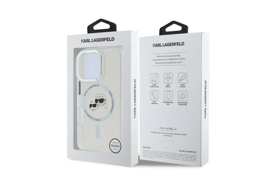 Karl Lagerfeld IML Karl & Choupette Head Metal Frame Case with MagSafe for iPhone 16 Pro Max 6.9" Clear - KLHMP16XHLSKCH