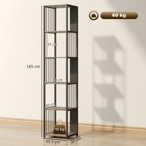 Wyld Haus Rettisa  Metal And Wood Grey 5 Tier Bookshelf With Steel Frame