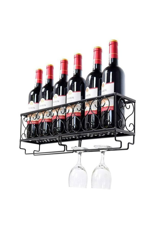Living and Home 50cm Wall Mounted Wine Rack Iron Bottle Champagne Glass Holder Shelves Home Party Bar