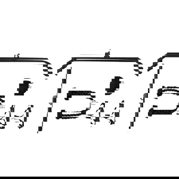 Wall mounted cable pulley machine accessories including a straight bar, rope, and handles in sleek black finish for strength training