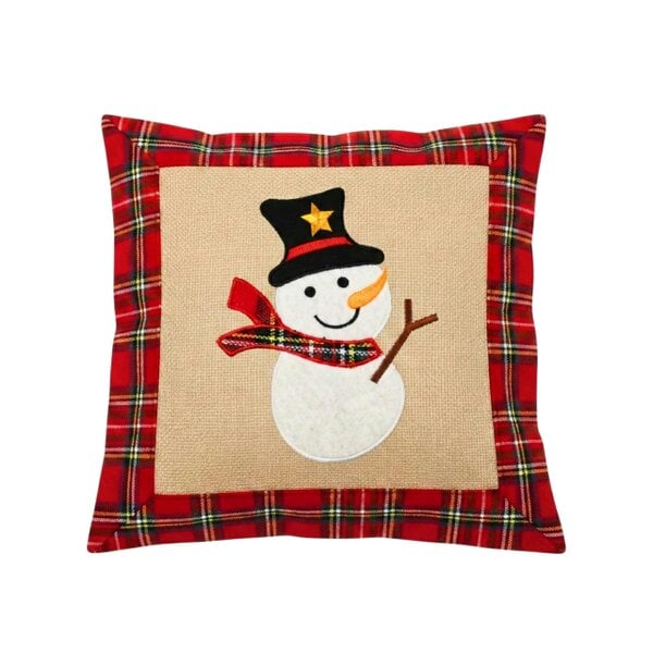 Shatchi 40x40cm Snowman Print Christmas Cushion Cover in Brown Hessian and Non-Woven