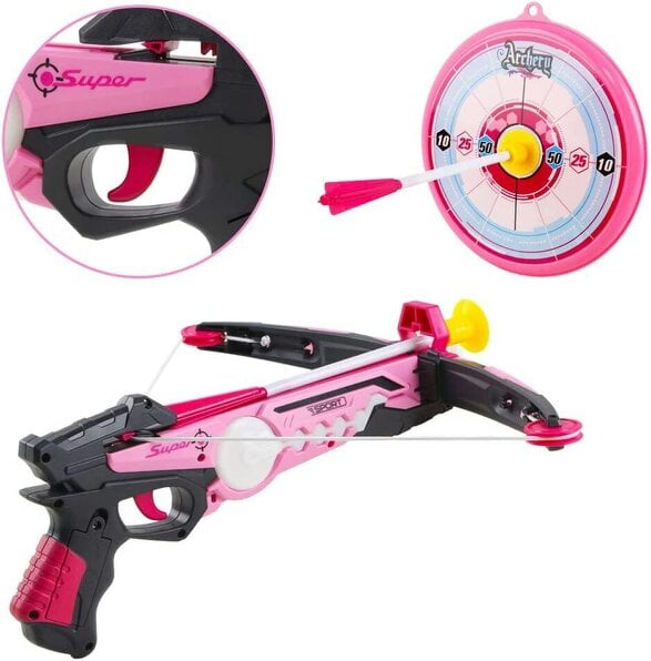 deAO Toys Toy Crossbow Set with Target Suction Cup Arrows and Target Board Great Indoor and Outdoor Target Games for Kids (Pink)