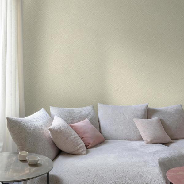 Grandeco Boutique Loni Geometric Natural Weave Luxury Weight Embossed Wallpaper, Neutral Beige Linen