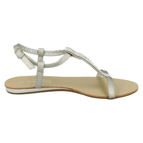 Savannah Ladies Savannah Flat T Bar Diamante Trim Casual Sandal