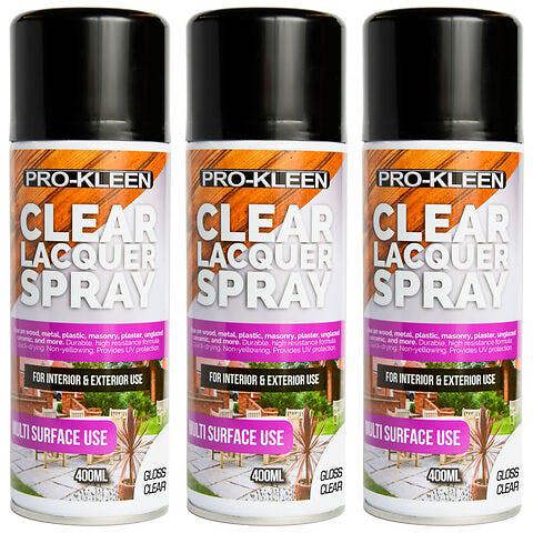 ProKleen Pro-Kleen Clear Gloss Lacquer Spray 400ml x3 Protects & Seals Fast Drying Formula