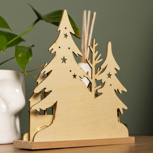 Samuel Alexander 20cm Battery Operated Light up Wooden Village with Santa in Sleigh and Warm White LEDs